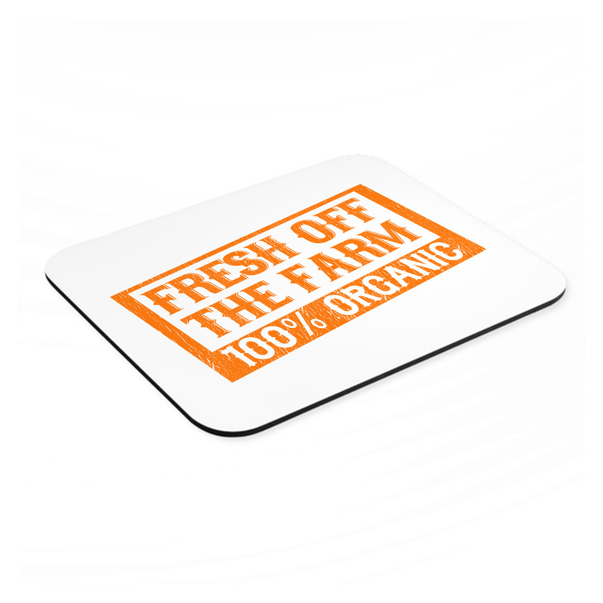 Fresh Off the Farm 100% Organic mouse pad, angled view showing the 1/4 inch thick base
