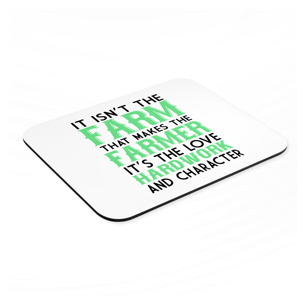 Hard Work & Character Make the Farmer mouse pad, angled view showing the 1/4 inch thick base