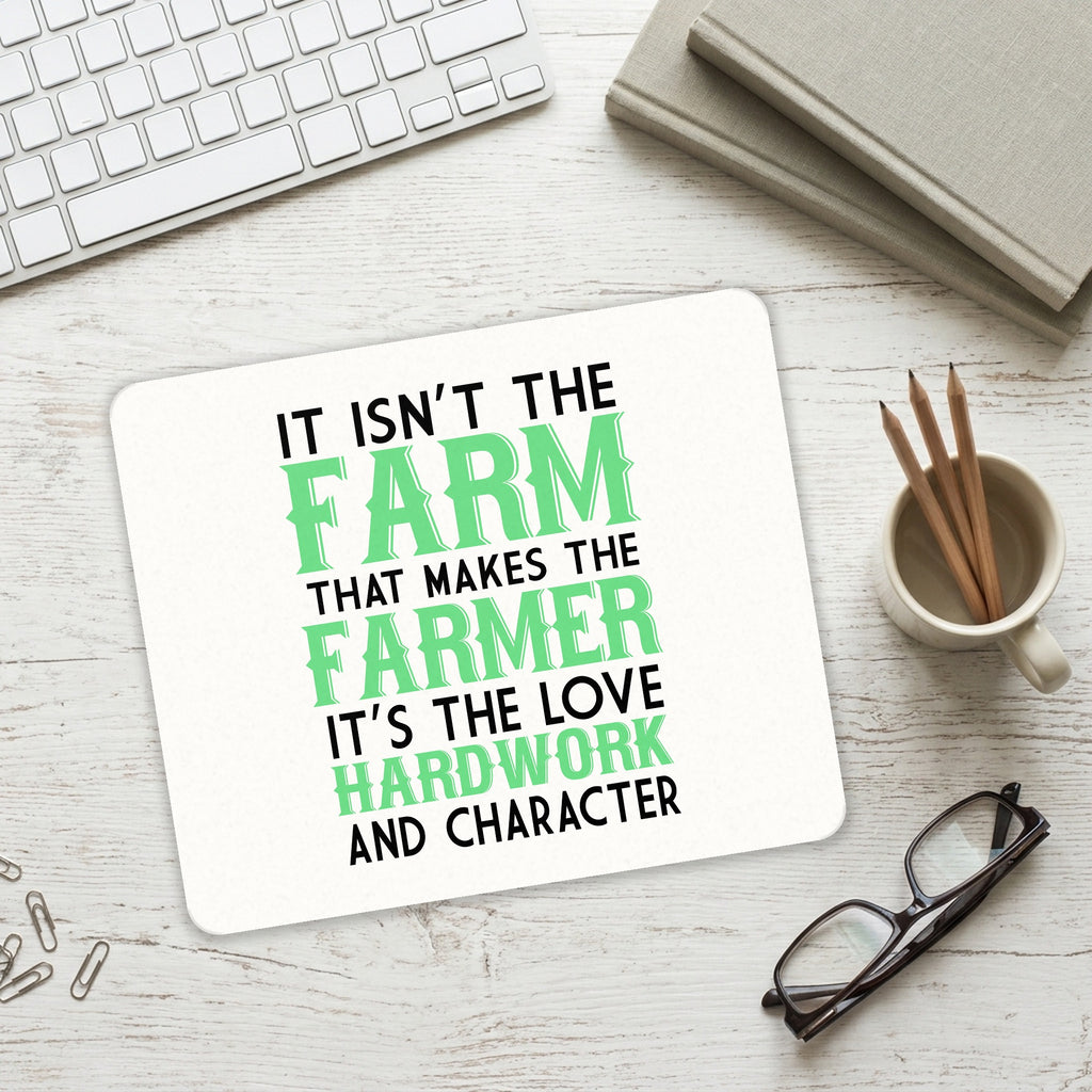 Hard Work & Character Make the Farmer mouse pad on a desk with a keyboard