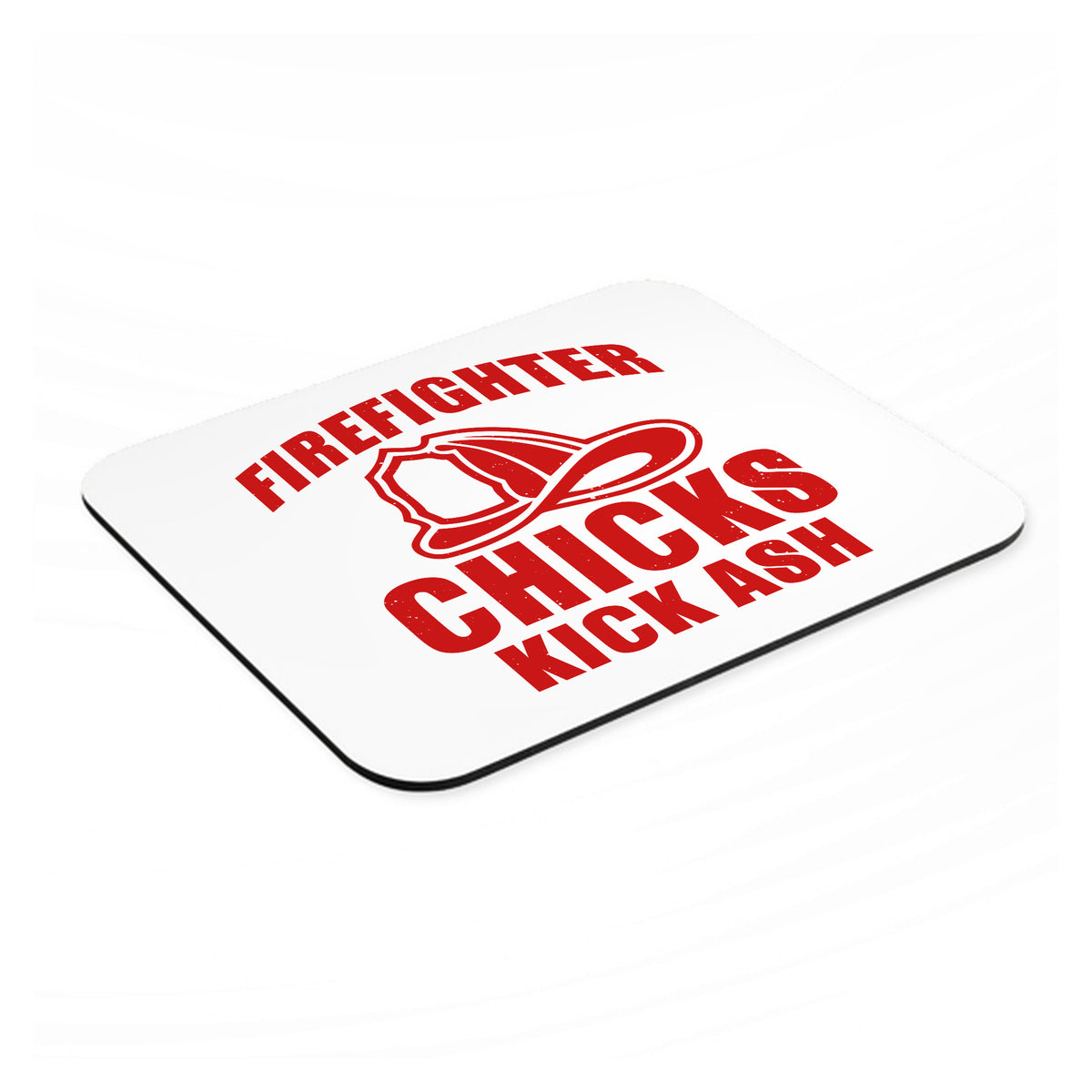 Firefighter Chicks Kick ASH mouse pad, angled view showing the 1/4 inch thick base