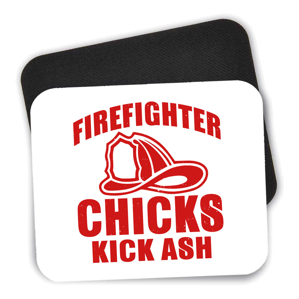 Firefighter Chicks Kick ASH mouse pad shown with its black non-slip rubber underside