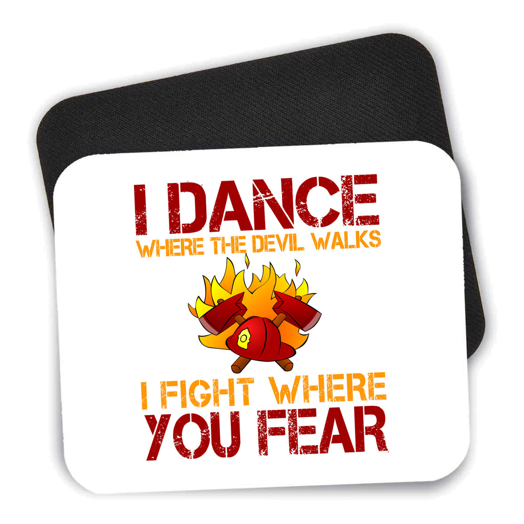 Firefighter - I Dance Where the Devil Walks mouse pad shown with its black non-slip rubber underside