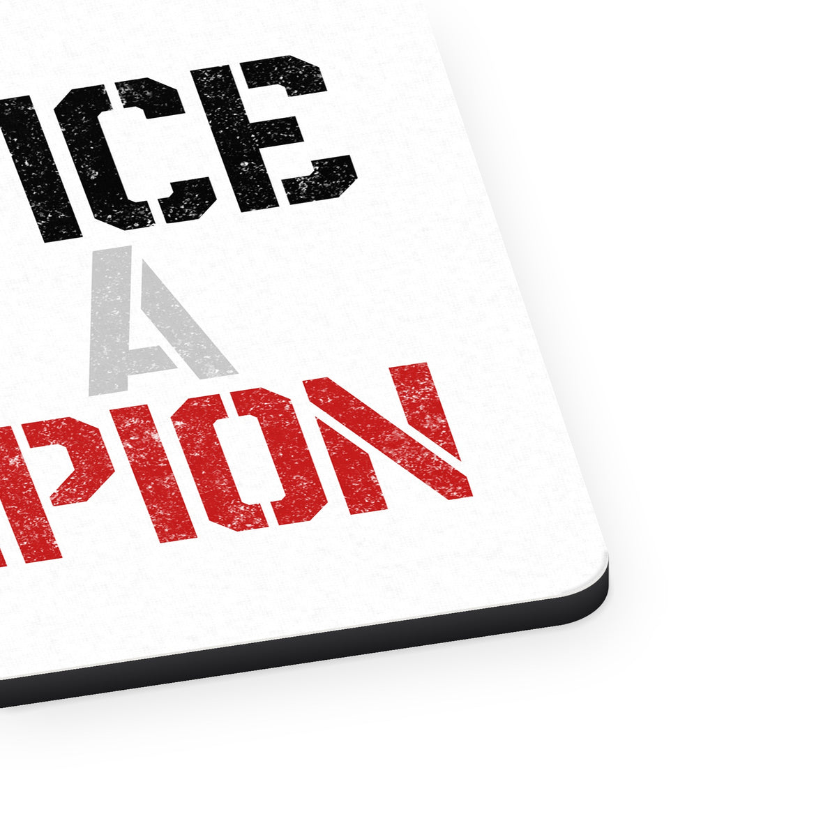 Practice Like a Champion mouse pad, close-up of the fabric surface and rubber edge