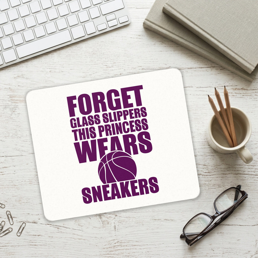 Forget Glass Slippers Princess Wears Sneakers mouse pad on a desk with a keyboard