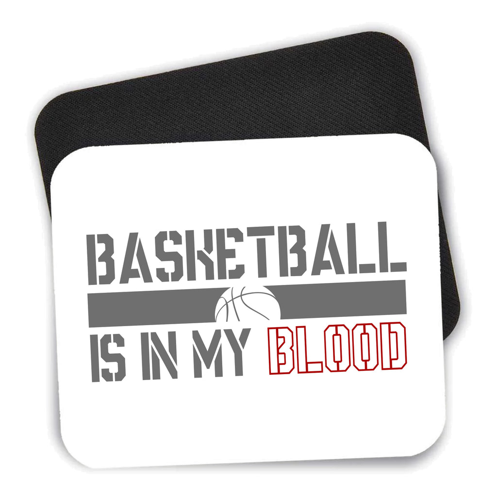 Basketball is in My Blood mouse pad shown with its black non-slip rubber underside