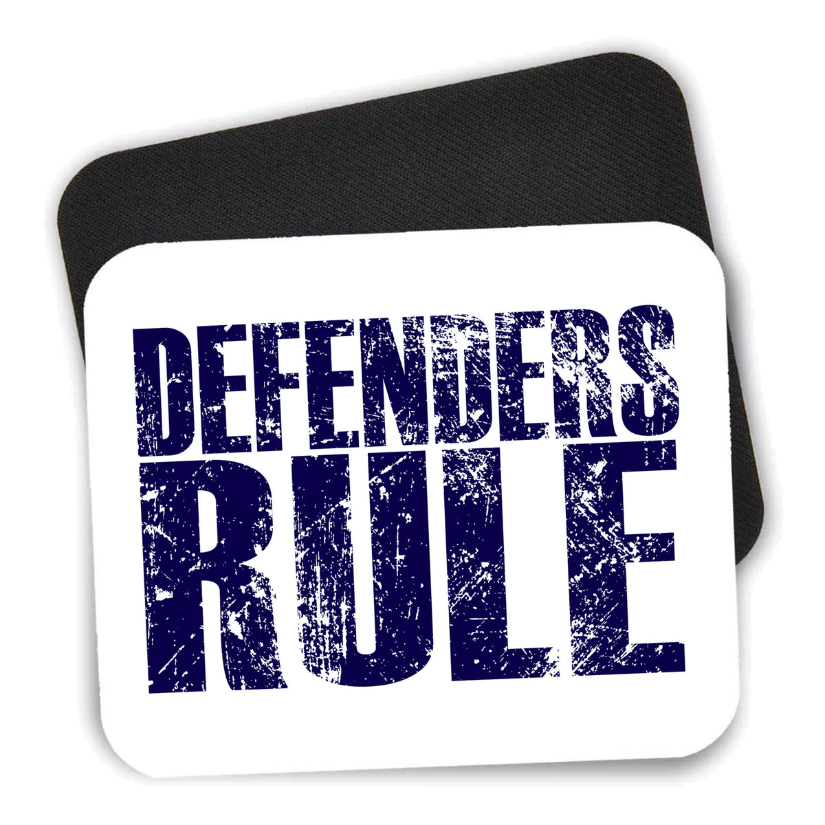Defenders Rule mouse pad shown with its black non-slip rubber underside