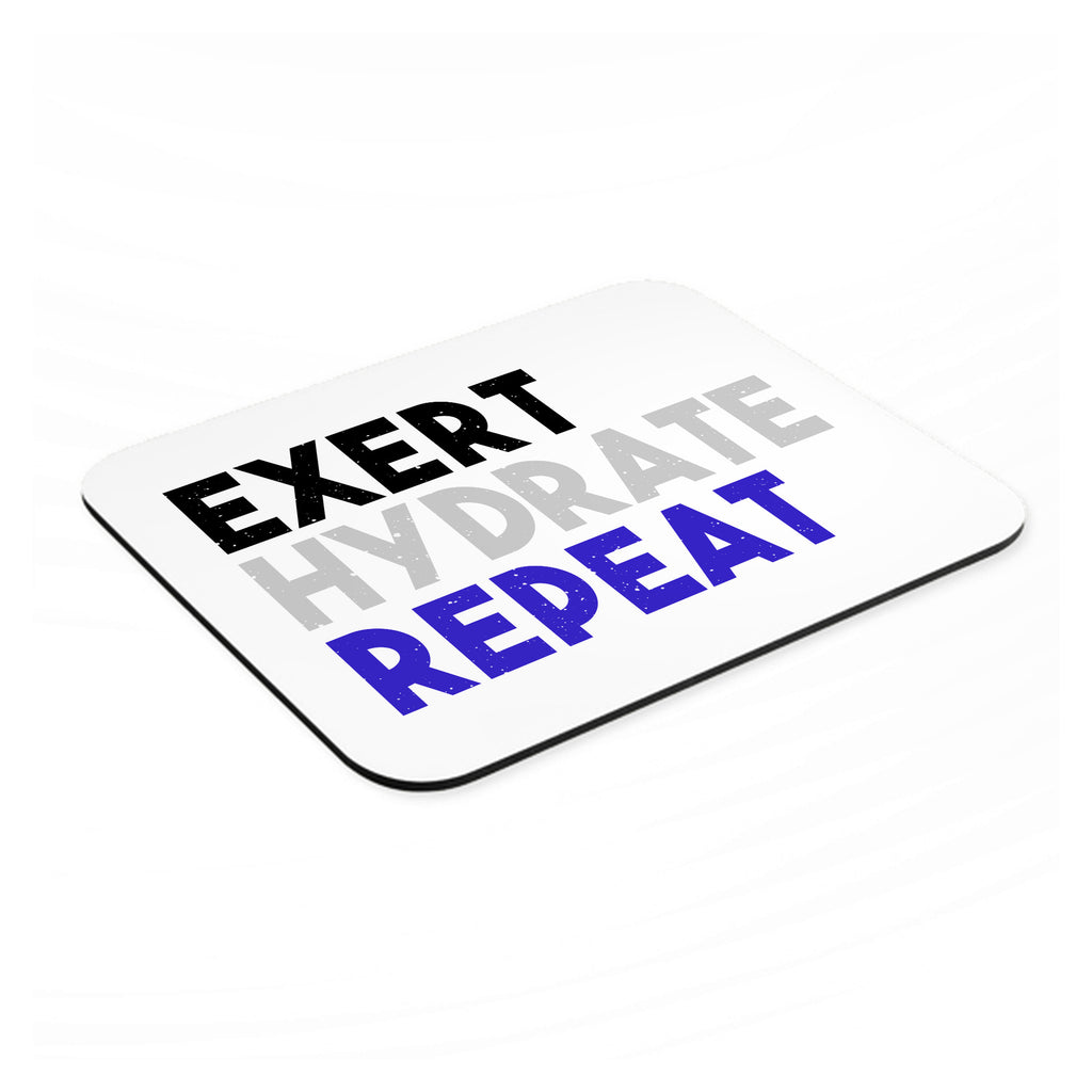 Exert Hydrate Repeat mouse pad, angled view showing the 1/4 inch thick base