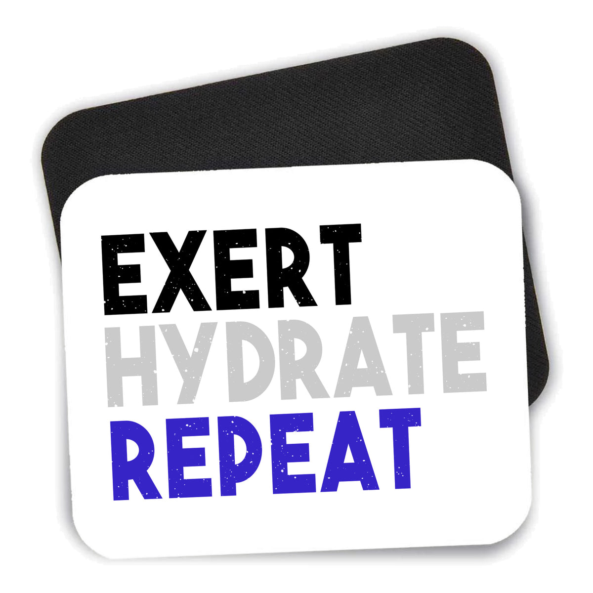 Exert Hydrate Repeat mouse pad shown with its black non-slip rubber underside