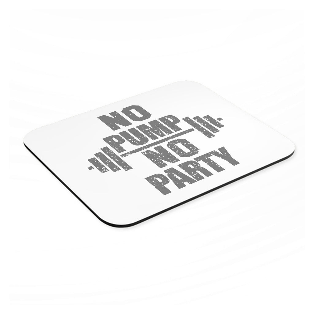 No Pump No Party Weights mouse pad, angled view showing the 1/4 inch thick base