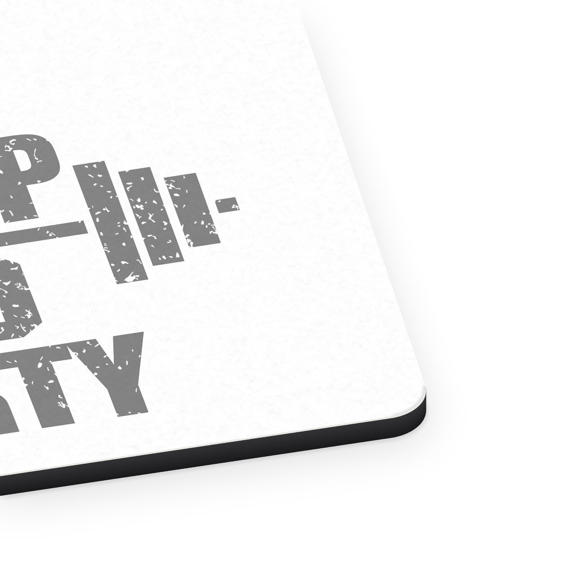 No Pump No Party Weights mouse pad, close-up of the fabric surface and rubber edge