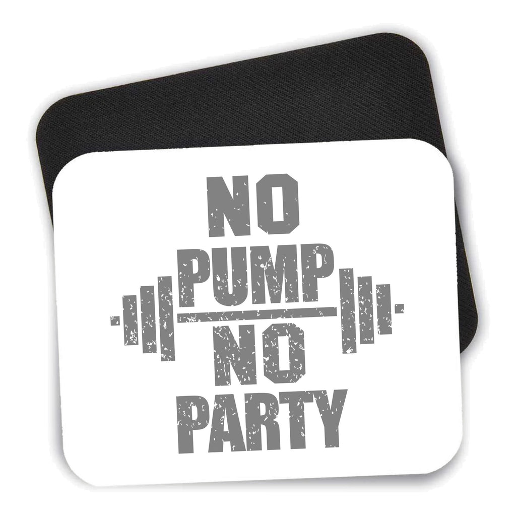 No Pump No Party Weights mouse pad shown with its black non-slip rubber underside