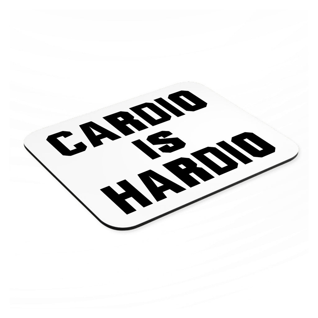 Cardio is Hardio mouse pad, angled view showing the 1/4 inch thick base