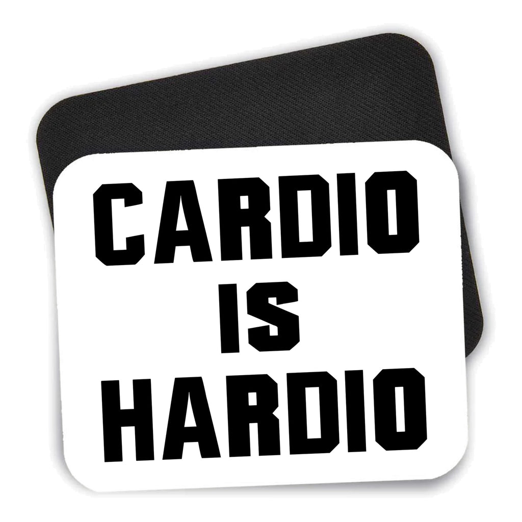 Cardio is Hardio mouse pad shown with its black non-slip rubber underside