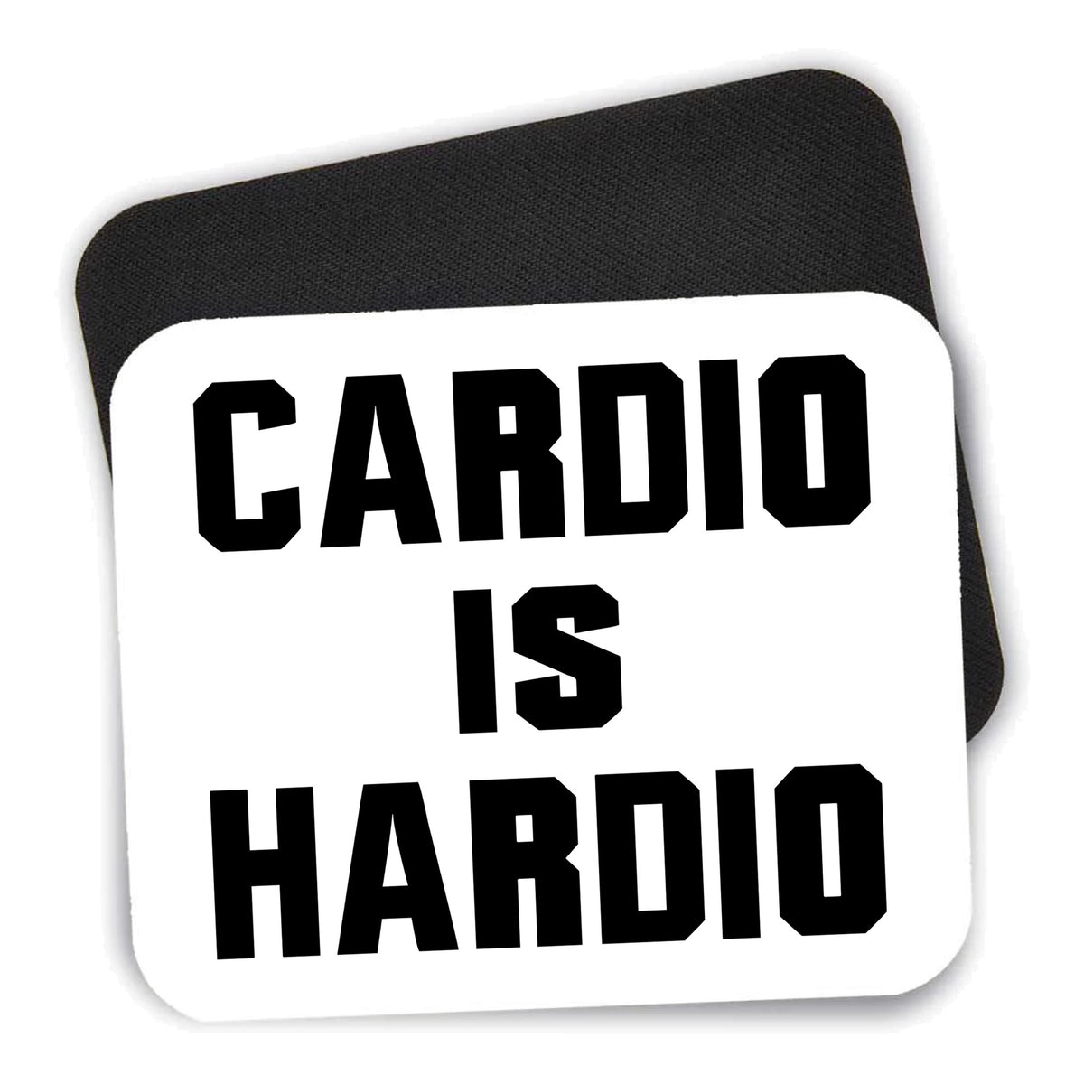 Cardio is Hardio mouse pad shown with its black non-slip rubber underside