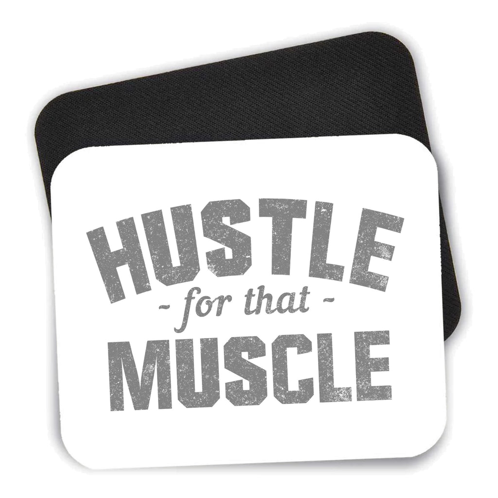 Hustle for that Muscle mouse pad shown with its black non-slip rubber underside