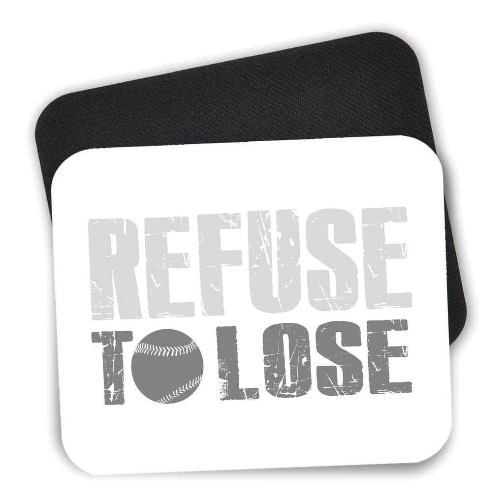 Refuse to Lose Baseball mouse pad shown with its black non-slip rubber underside