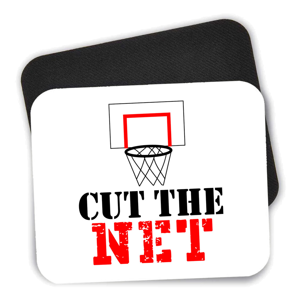 Cut the Net Basketball mouse pad shown with its black non-slip rubber underside