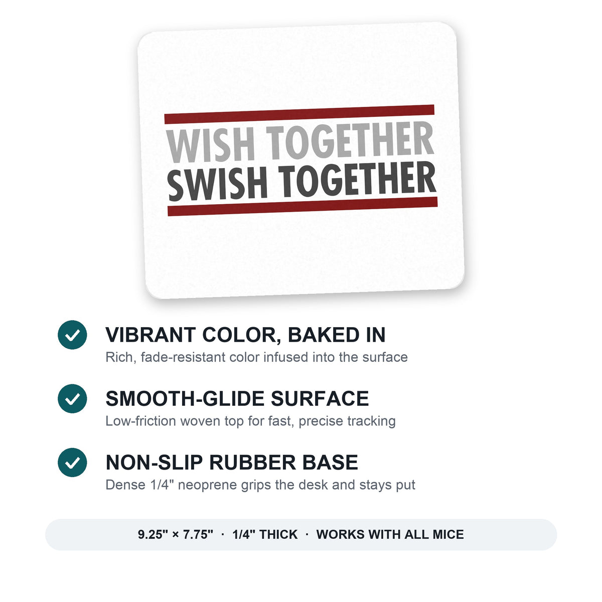 Wish Together Swish Together Basketball mouse pad: vibrant color, smooth-glide surface, non-slip rubber base, 9.25 x 7.75 inches