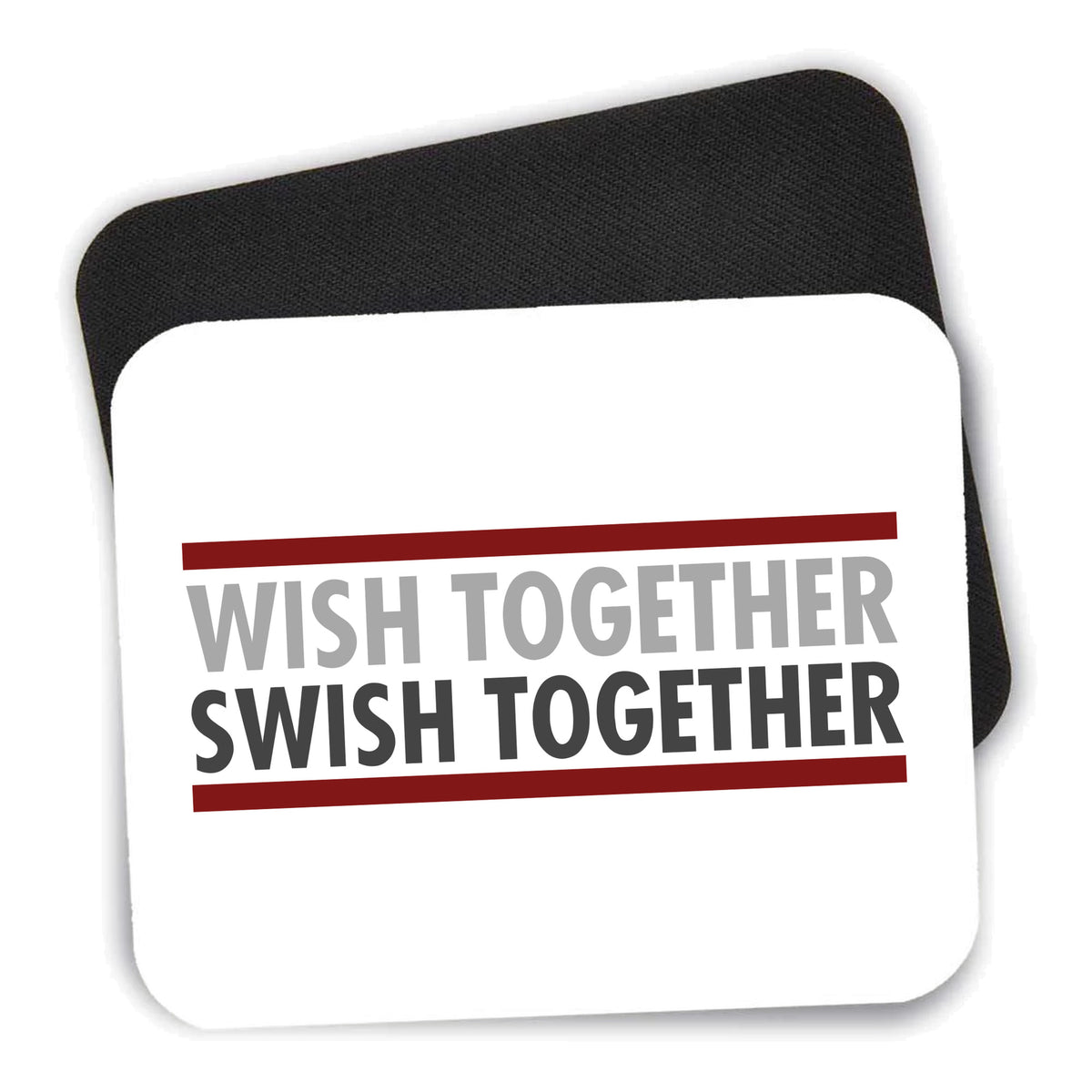 Wish Together Swish Together Basketball mouse pad shown with its black non-slip rubber underside
