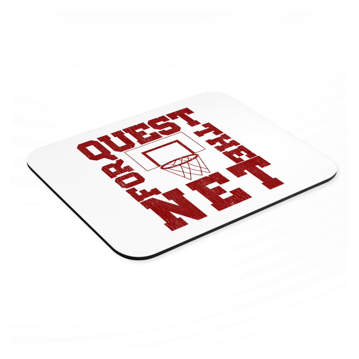 Quest For The Net Basketball mouse pad, angled view showing the 1/4 inch thick base