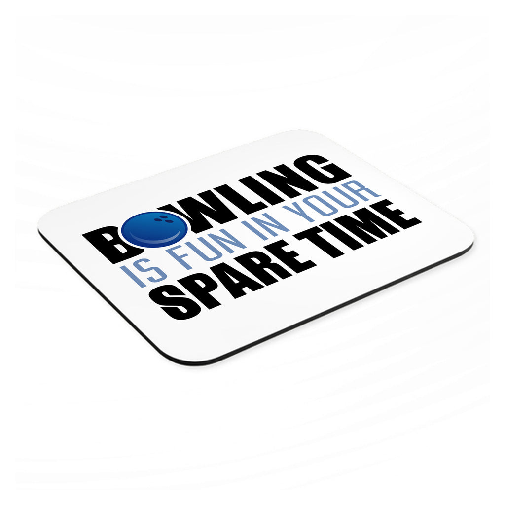 Bowling is Fun In Your SPARE Time mouse pad, angled view showing the 1/4 inch thick base