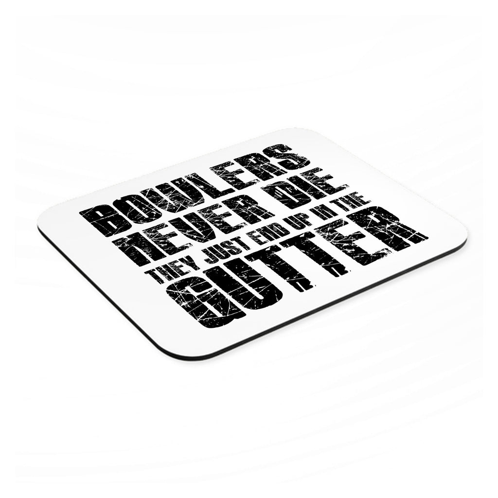 Bowlers Never Die They End Up In The Gutter mouse pad, angled view showing the 1/4 inch thick base
