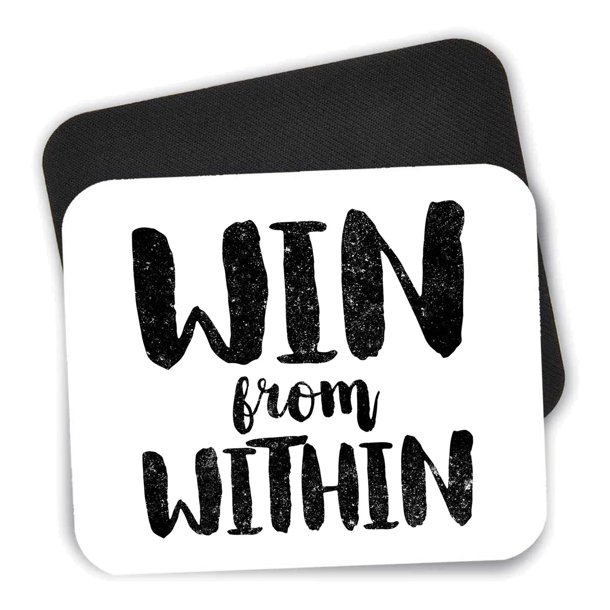 Win From Within mouse pad shown with its black non-slip rubber underside