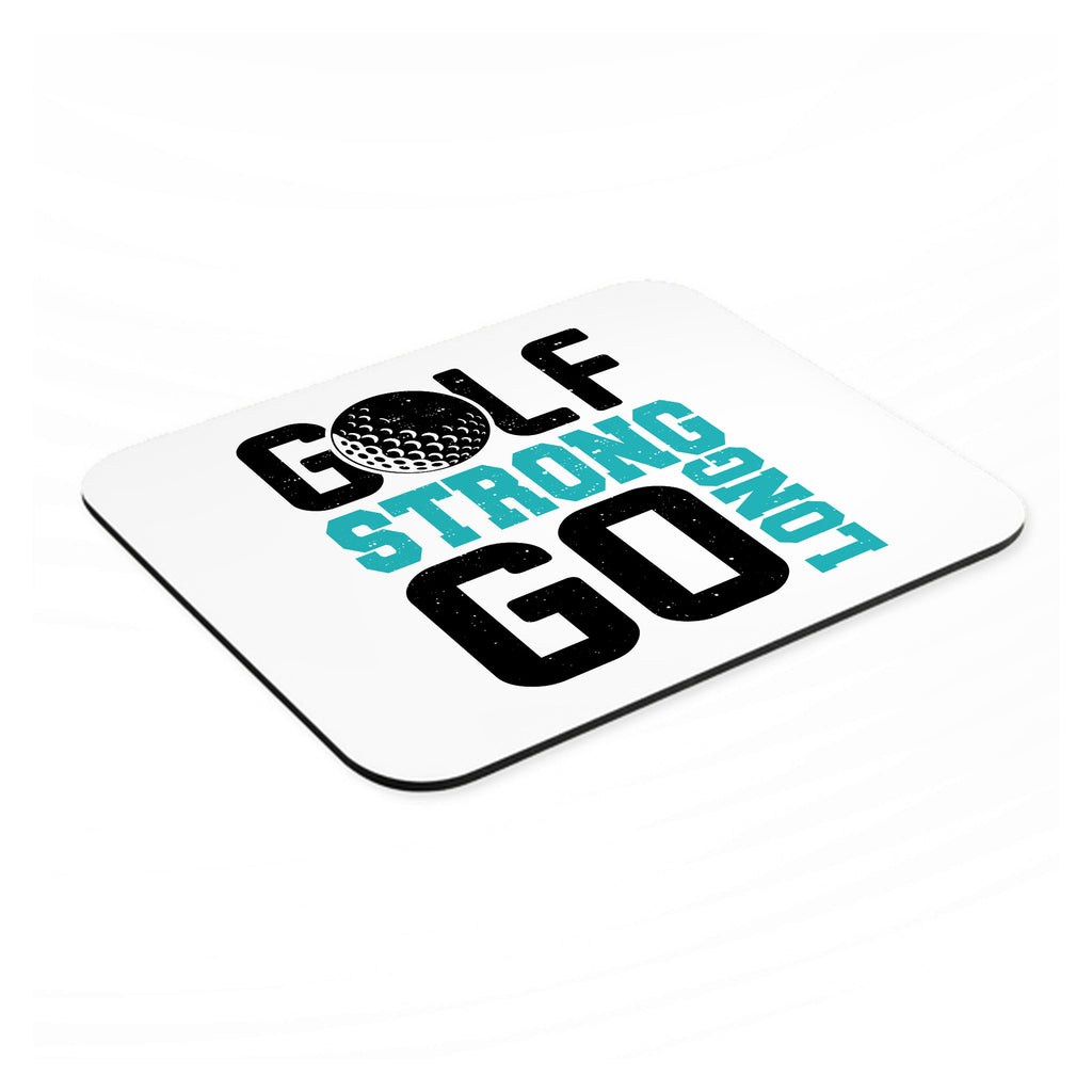 Golf Strong Go Long mouse pad, angled view showing the 1/4 inch thick base