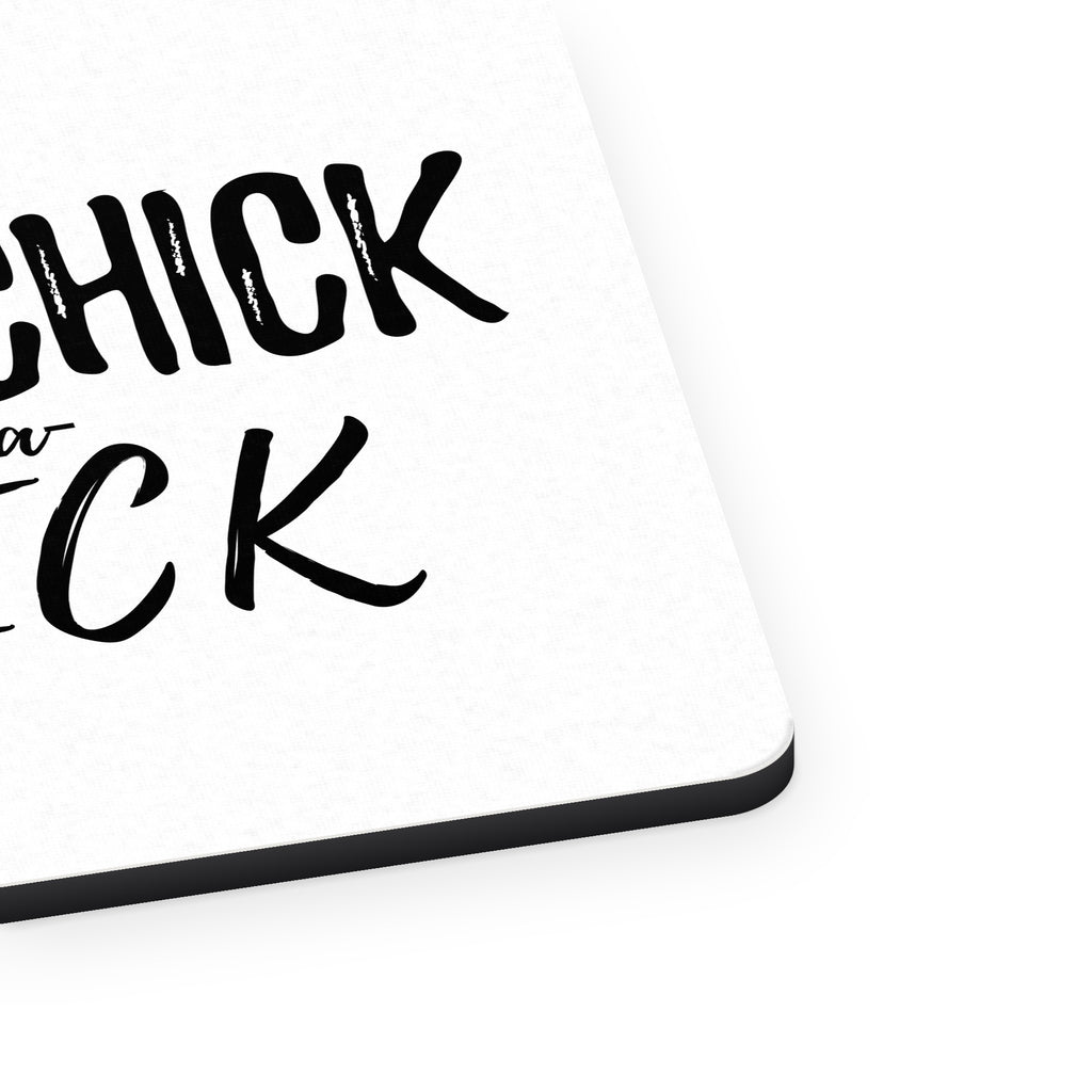 I'm a Chick with a Stick Golf mouse pad, close-up of the fabric surface and rubber edge