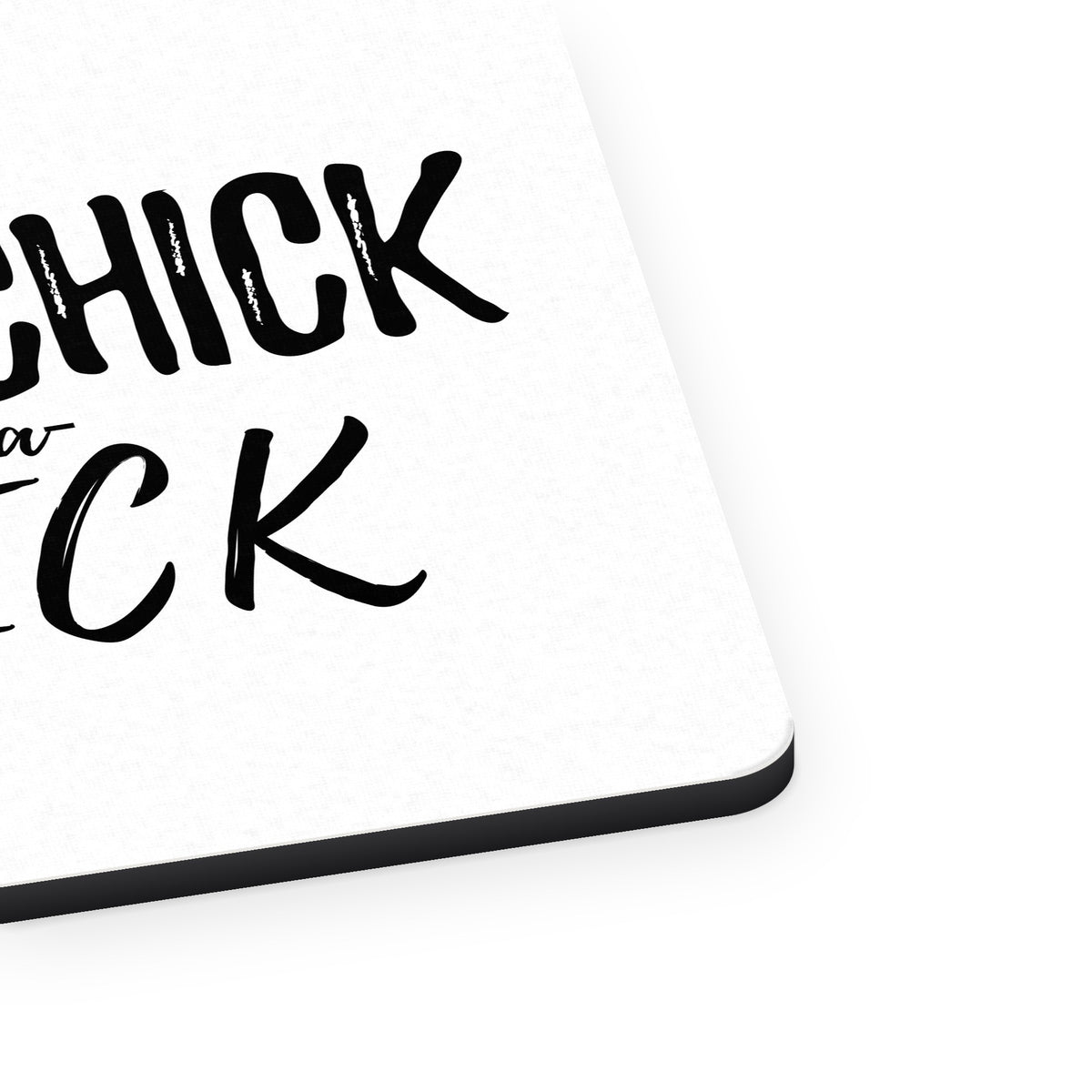 I'm a Chick with a Stick Golf mouse pad, close-up of the fabric surface and rubber edge