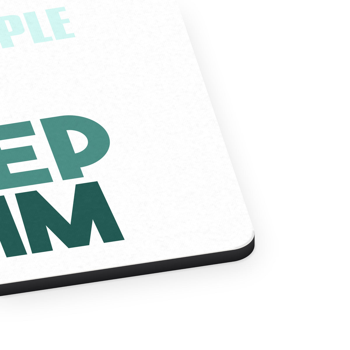 Life Is Simple Eat Sleep Swim mouse pad, close-up of the fabric surface and rubber edge