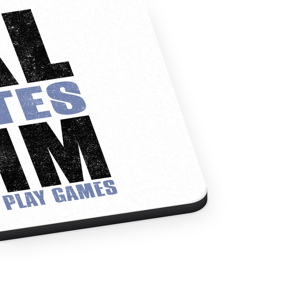 Real Athletes Swim Rest Play Games mouse pad, close-up of the fabric surface and rubber edge