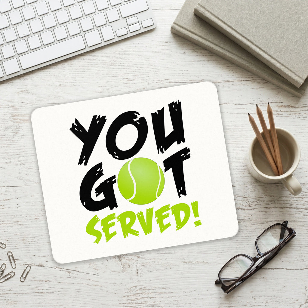 You Got Served Tennis mouse pad on a desk with a keyboard