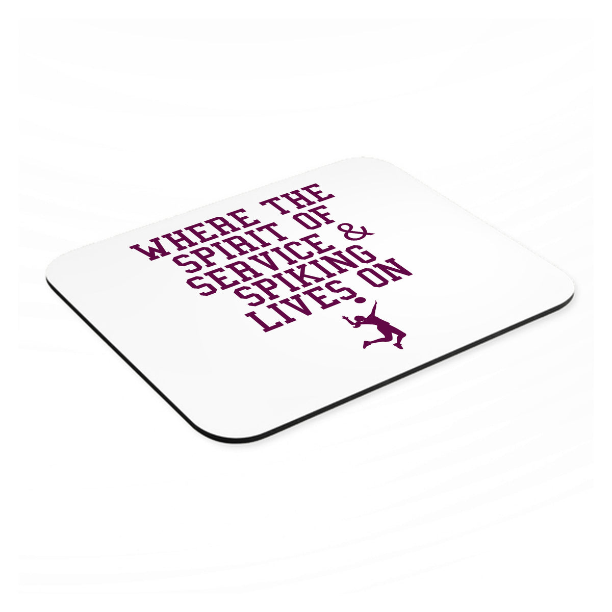 Spirit of Service & Spiking Lives On Tennis mouse pad, angled view showing the 1/4 inch thick base