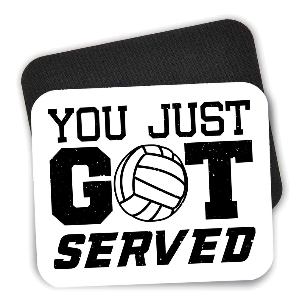 You Just Got Served Volleyball mouse pad shown with its black non-slip rubber underside