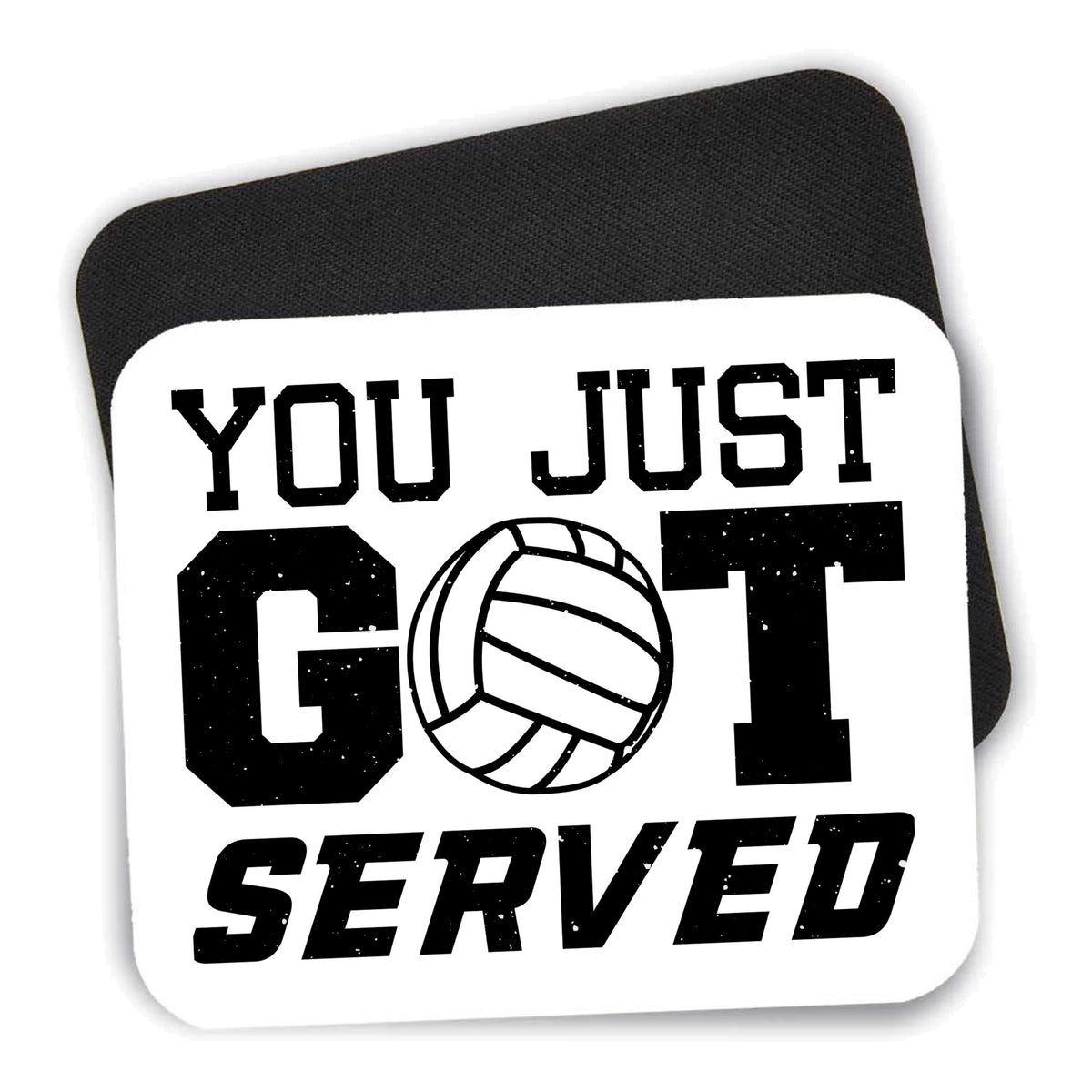 You Just Got Served Volleyball mouse pad shown with its black non-slip rubber underside