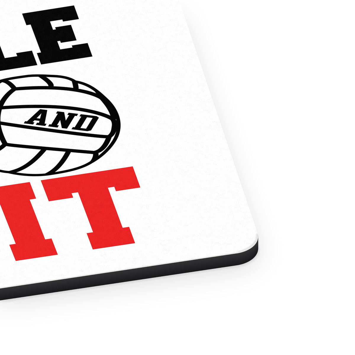 Hustle Hit Never Quit Volleyball mouse pad, close-up of the fabric surface and rubber edge