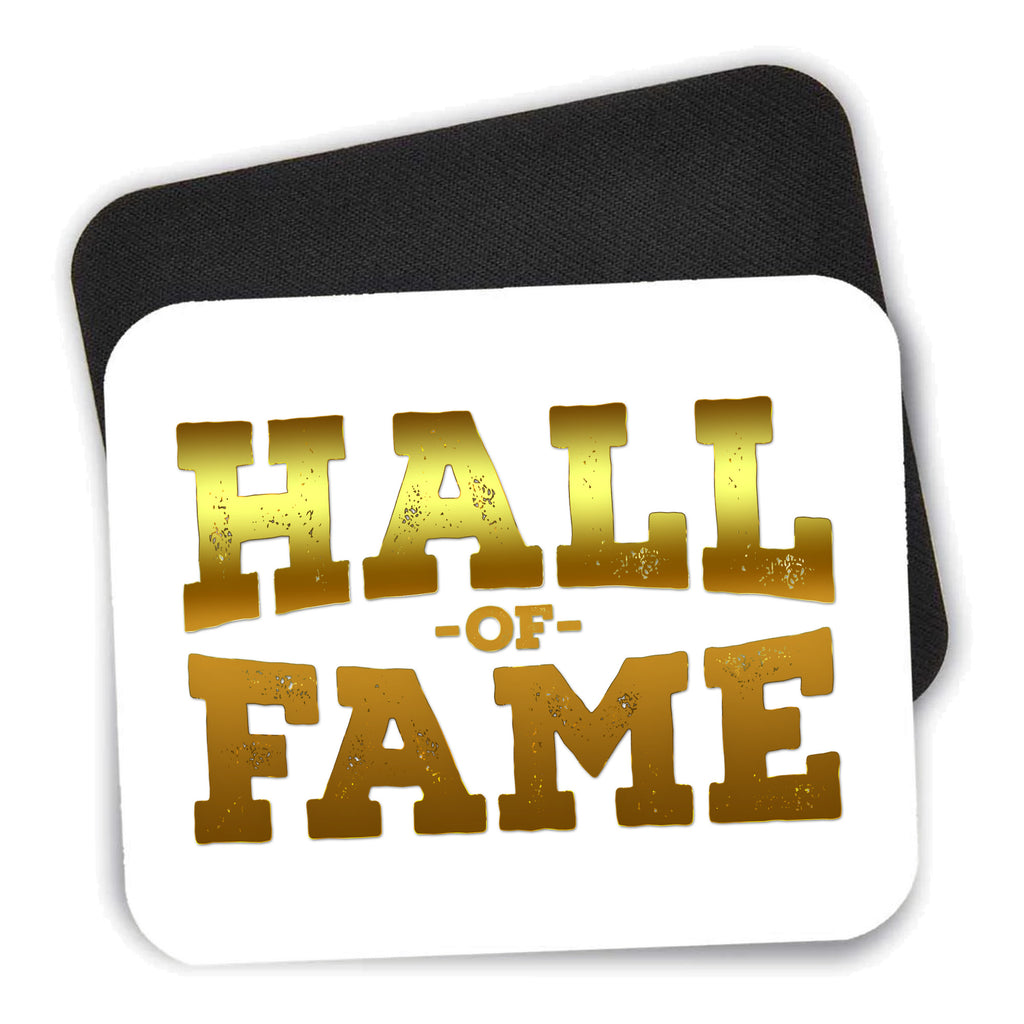 Hall of Fame mouse pad shown with its black non-slip rubber underside