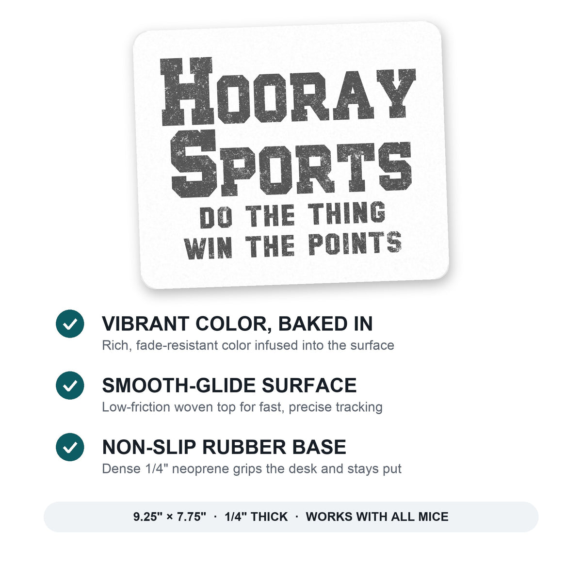 Hooray Sports Do The Thing Win The Points mouse pad: vibrant color, smooth-glide surface, non-slip rubber base, 9.25 x 7.75 inches