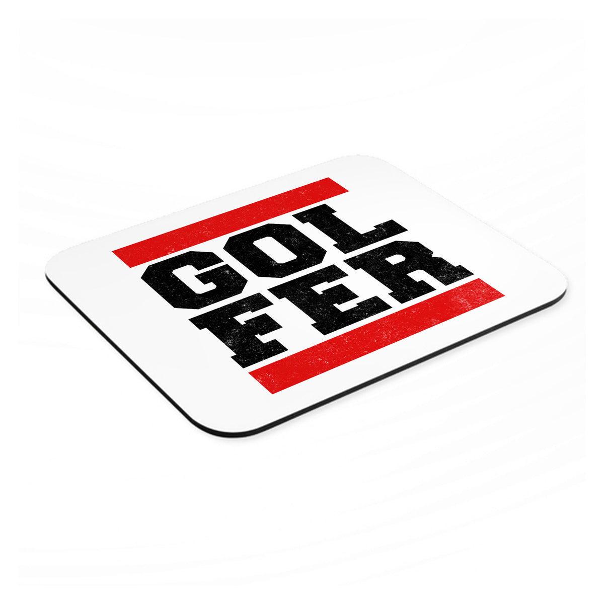 Golfer Word Art mouse pad, angled view showing the 1/4 inch thick base