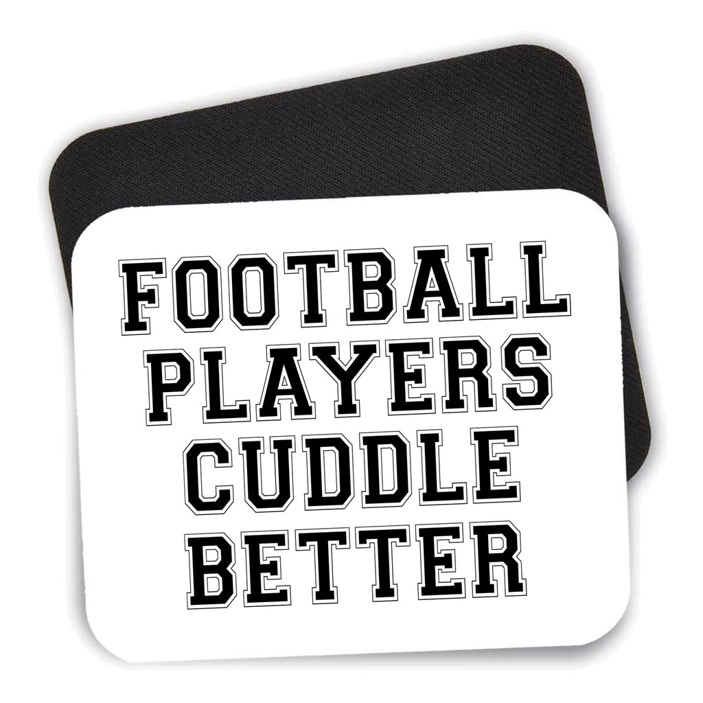Football Players Cuddle Better mouse pad shown with its black non-slip rubber underside
