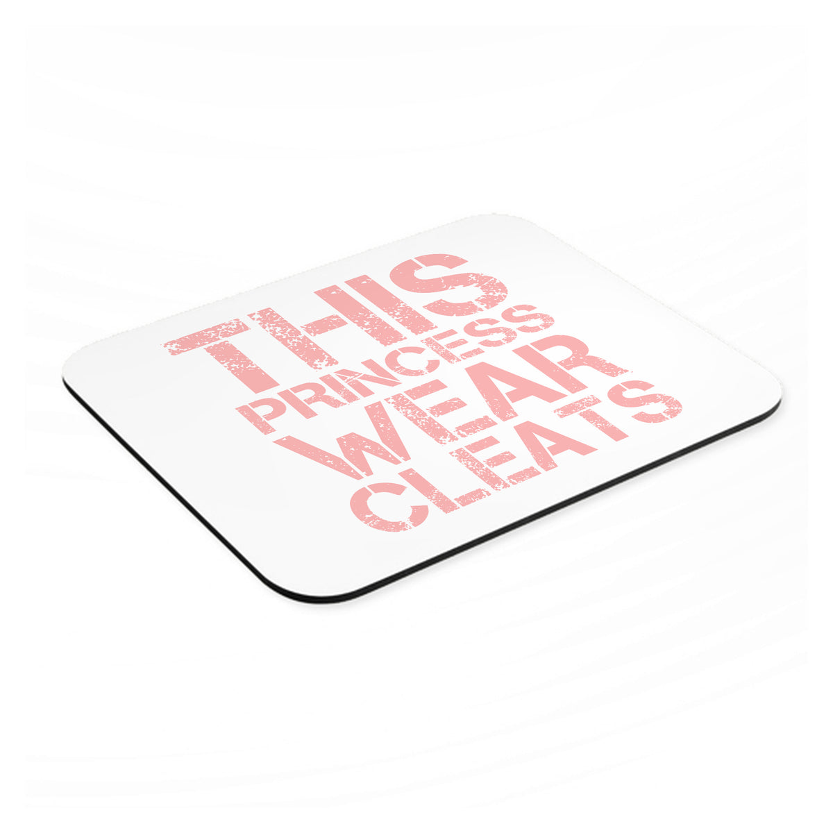 This Princess Wear Cleats mouse pad, angled view showing the 1/4 inch thick base