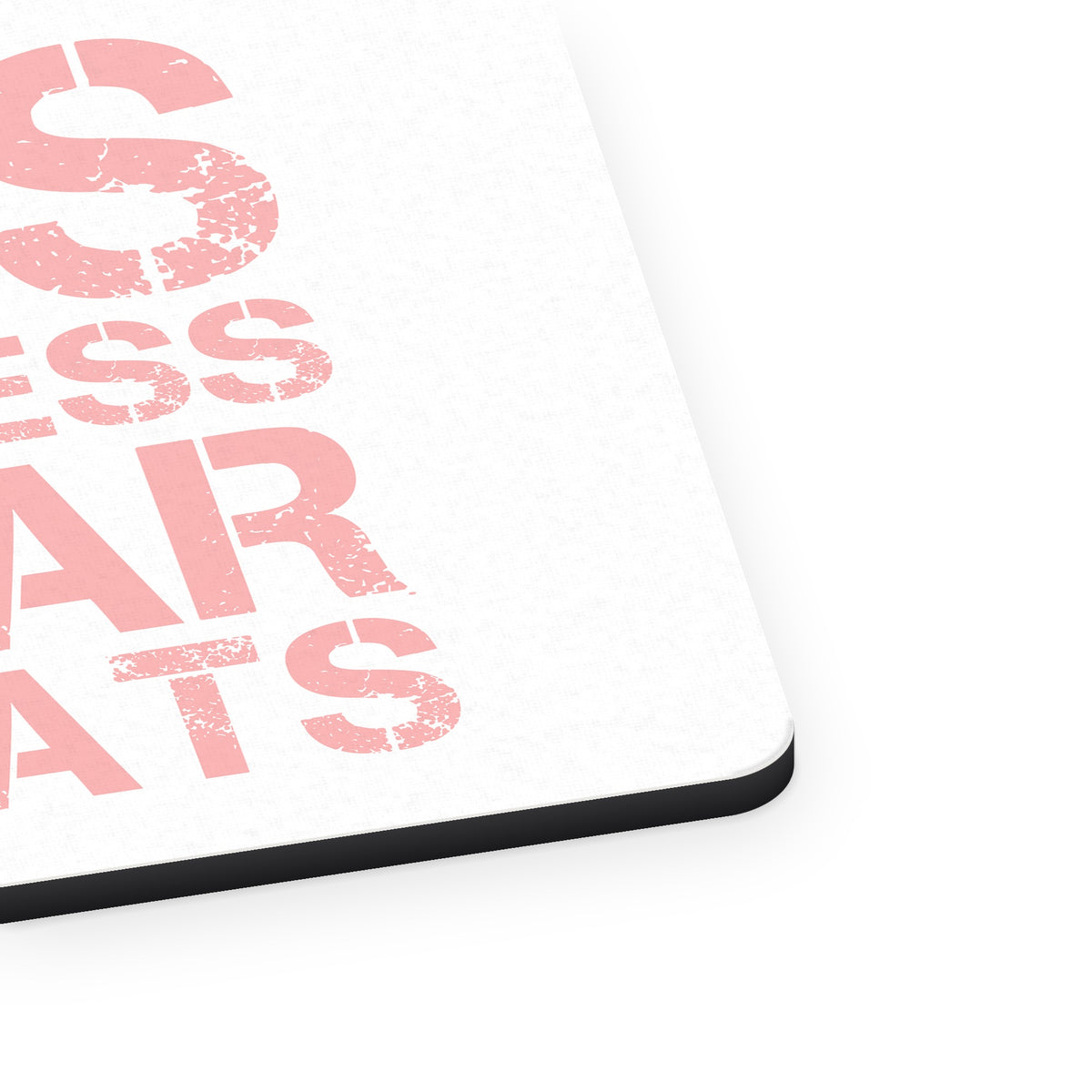 This Princess Wear Cleats mouse pad, close-up of the fabric surface and rubber edge