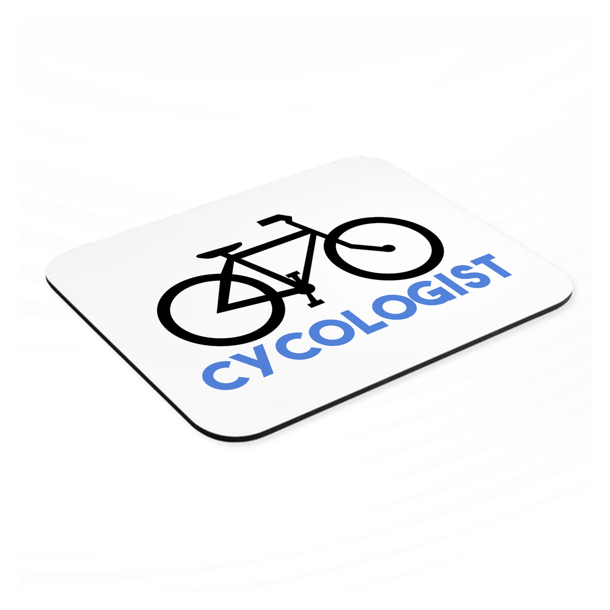 Cycologist Bicycle Cycling mouse pad, angled view showing the 1/4 inch thick base