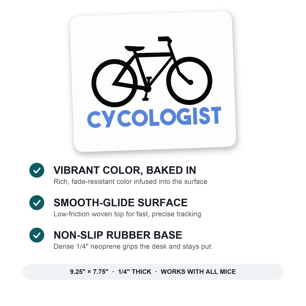 Cycologist Bicycle Cycling mouse pad: vibrant color, smooth-glide surface, non-slip rubber base, 9.25 x 7.75 inches
