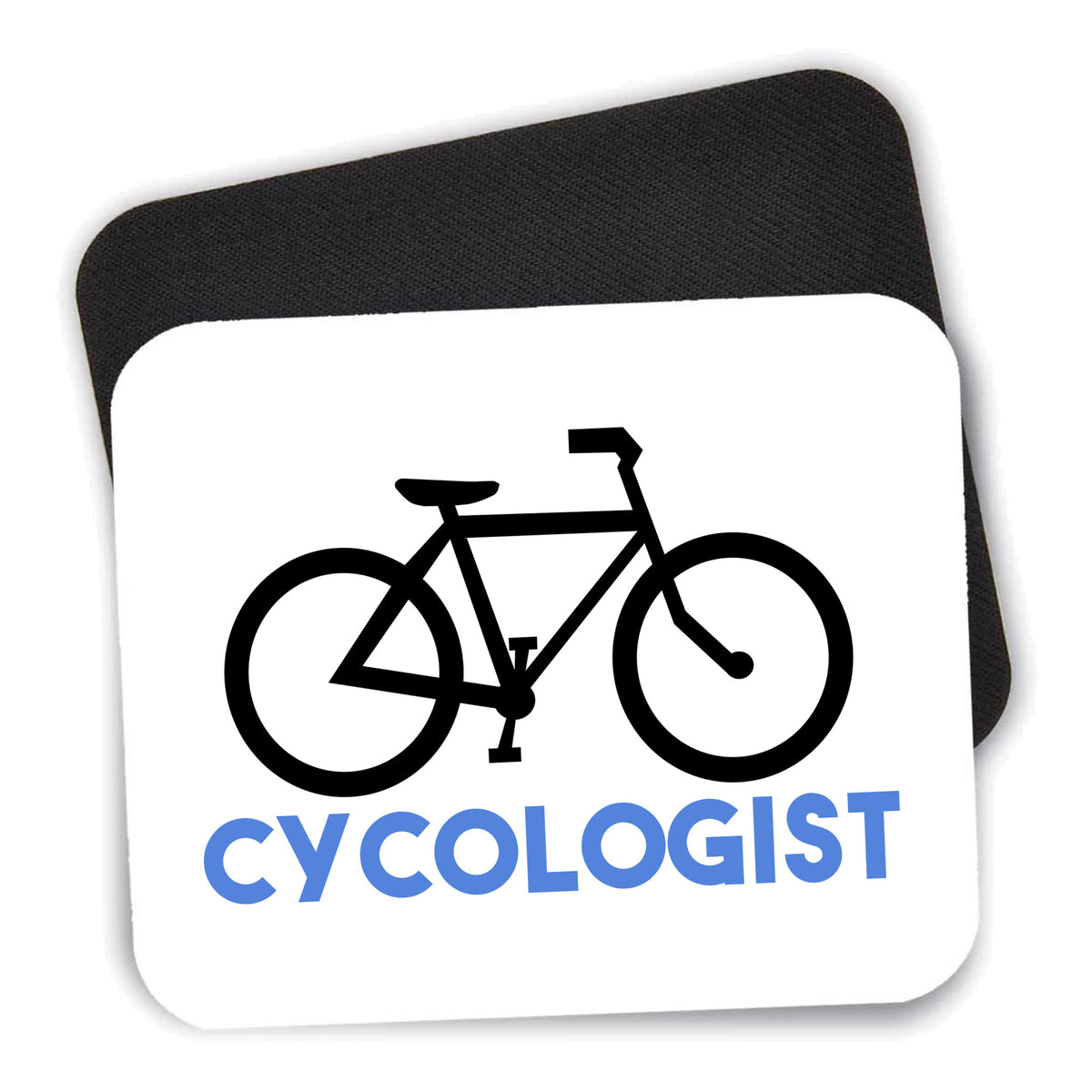 Cycologist Bicycle Cycling mouse pad shown with its black non-slip rubber underside