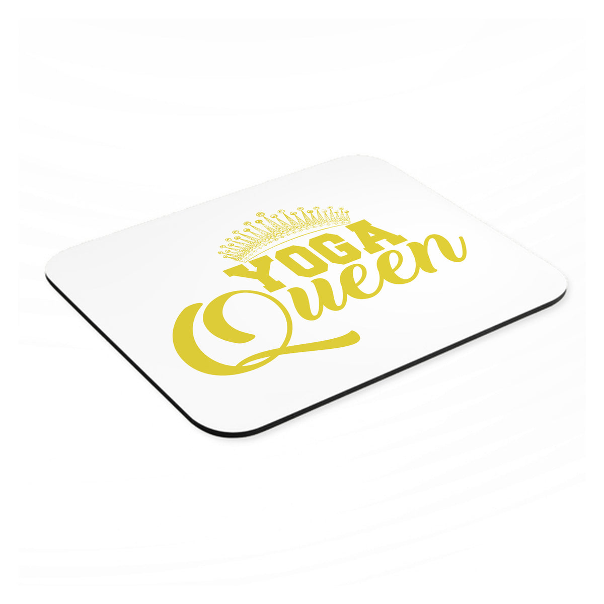 Yoga Queen Crown mouse pad, angled view showing the 1/4 inch thick base