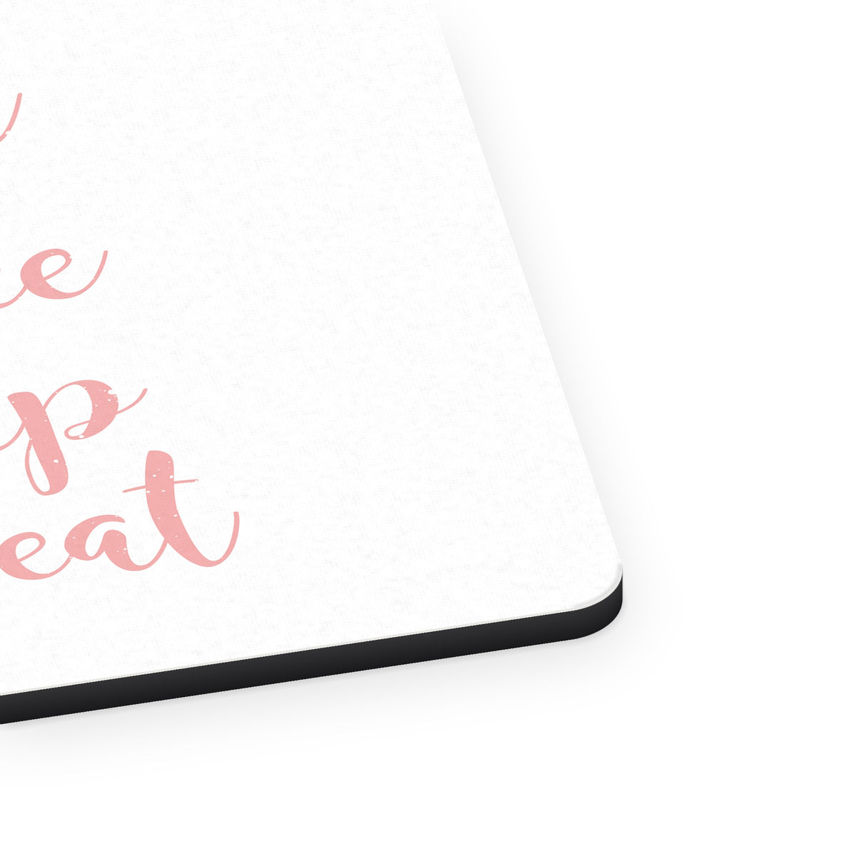 Yoga Coffee Sleep Repeat mouse pad, close-up of the fabric surface and rubber edge