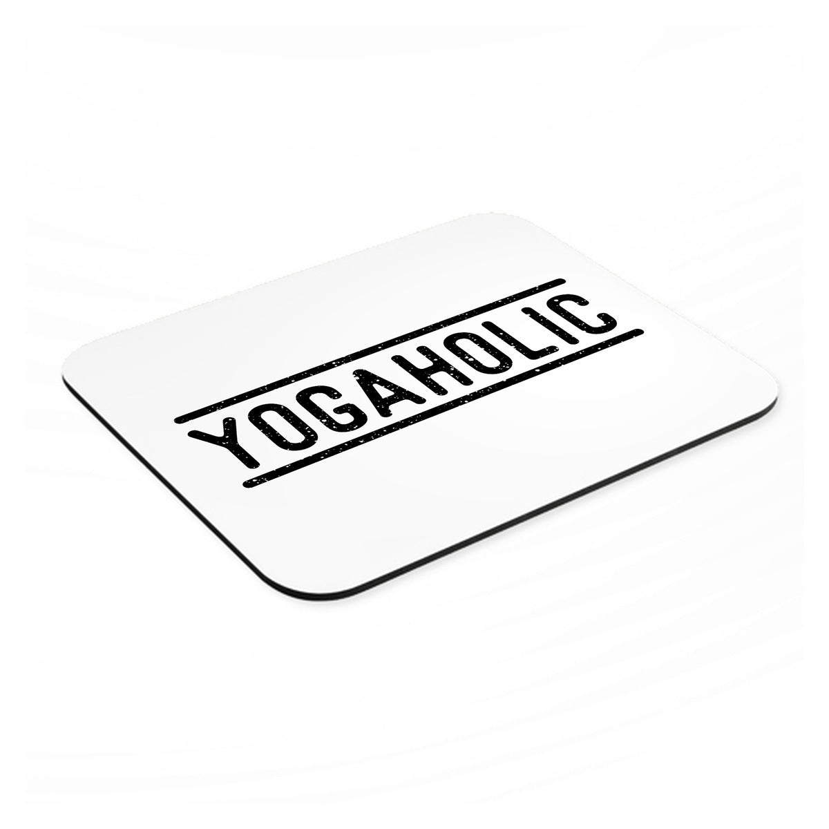Yogaholic Yoga mouse pad, angled view showing the 1/4 inch thick base
