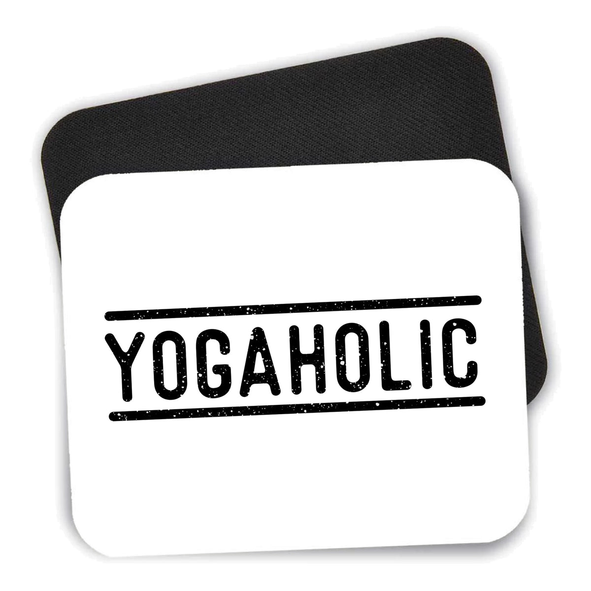 Yogaholic Yoga mouse pad shown with its black non-slip rubber underside